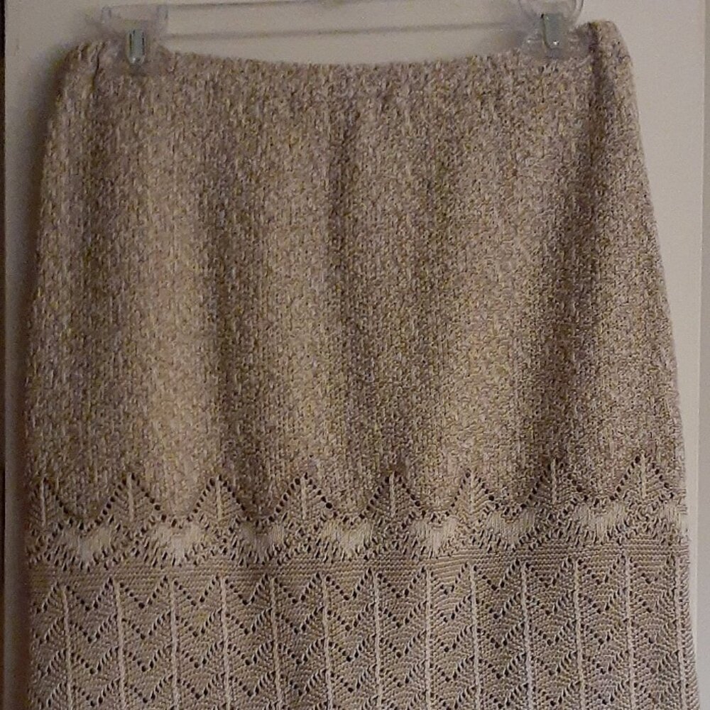 Beige Cotton Knit Midi Skirt Size M